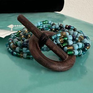 Women's Hand-Beaded Turquoise and Dark Green Toggle Stretch Bracelet